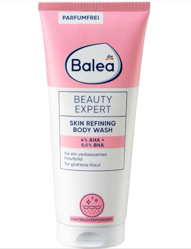 Balea Beauty Expert Skin Refining Duschgel – 200 ml – Peeling-Duschgel mit 4% AHA & 0,5% BHA – Parfümfrei