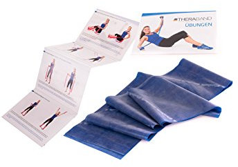 TheraBand 2,50m im PE Beutel mit Anleitung | Fitnessband | Gymnastikband | Stretchband für Ganzkörpertraining | Widerstandsband | Training Bands für Zuhause |100% Naturlatex (Blau)