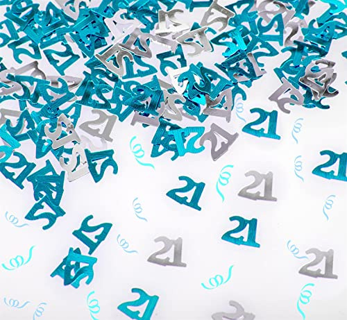 21st Birthday Confetti 14g - Blue & Silver Metallic Foil Table Scatter Sprinkles, Number 21 Party Decorations for Birthday Tables, Cards, Invitations, Gift Bags and Celebration Décor