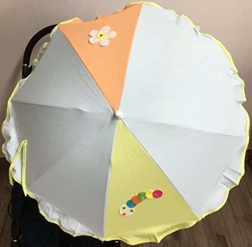 Sombrilla para silla de paseo + flexo universal. Parasol gusano celeste