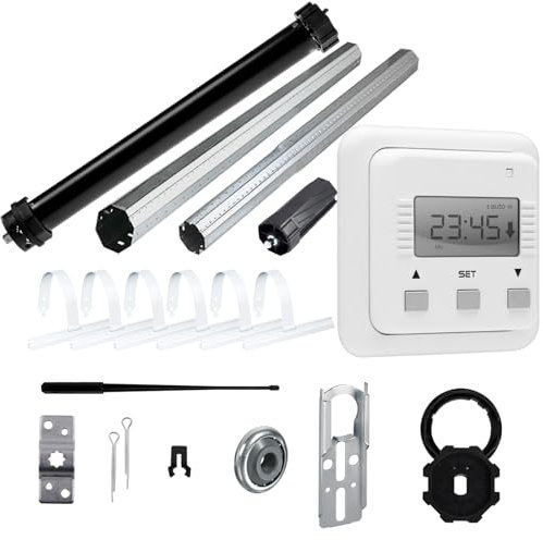 NOBILY Rolladen-Komplett-Set Maxi-Rolladenmotor P5 20/15-60 mit mechanischen Endabschaltern 20Nm/50kg für 60mm (SW60) + Zeitschaltuhr SIMU Relax + Mechanik-Set, Gesamtlänge bis 2 Meter