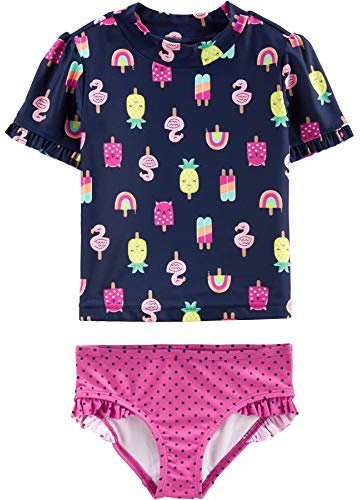 Simple Joys by Carter's Baby Girls' 2-Piece Assorted Rashguard Sets, Navy Popsicles/Pink Dots, 3-6 Months