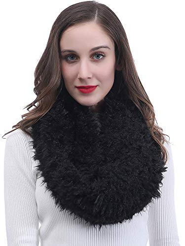 Lina & Lily Loop Schal Damen Winter Schlauchschal aus Kunstfell (Schwarz)