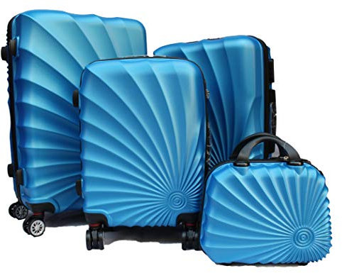 R.Leone Valigia da 1 pezzo Fino a Set 4 Trolley Rigido grande, medio, bagaglio a mano adatto Ryanair 55x40x20cm e beauty case 8 ruote in ABS 2092 (Azzurro, Set 4 XS S M L)