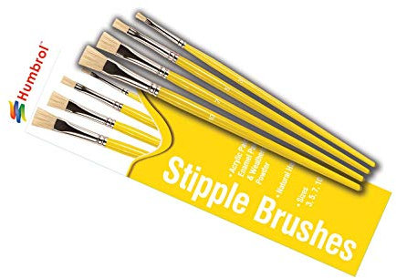 Humbrol Model Paint Brushes - AG4306 Brush Pack - Stipple 3, 5, 7, 10 - 4 Pack Paint Brush Set for Art, Modelling Paint Brushes for Enamel & Acrylic Paints - Small Brushes for Painting Model Craft