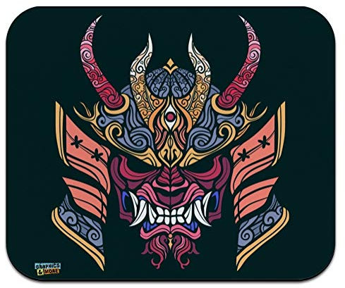 Samurai Warrior Japanese Demon Oni Mask Low Profile Thin Mouse Pad Mousepad