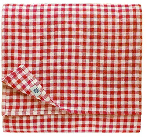 Linen & Cotton Tischdecke Tischtuch Tischwäsche Kariert im Landhausstil Estella -100% Leinen, Weiß Weiss Rot (100 x 140 cm) Festliche Rechteckige Frühling/Home Küche Restaurant Cafe Hotel Gastronomie