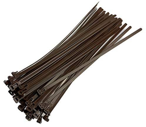 Plastic Releasable Cable Ties Premium Heavy Duty Large Reusable Zip Ties, 50-Pack (7.6mmx370mm, Brown)
