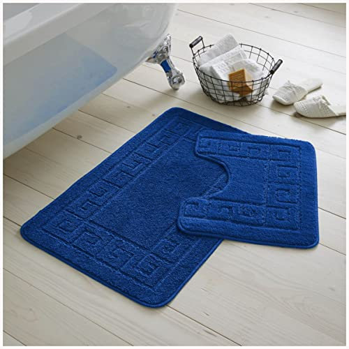 GC GAVENO CAVAILIA Lot de 2 Tapis de Bain de Toilette Absorbant l'eau et à séchage Rapide avec Dos antidérapant - Lavable en Machine - Bleu Roi (50 x 80 cm, 50 x 40 cm)
