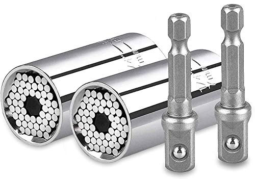 2 Sets Universal Wrench Socket Gifts for Men, 1/4 to 3/4 inch Universal Grip Ratchet Tool Sets with Power Drill Adapter, Best Unique Gadgets for Men Handy DIY Tools Dad Father Husband Boyfriend Him