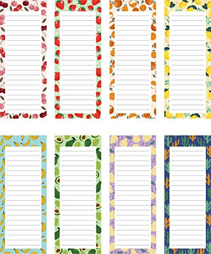 Three Oaks 8 Pack Magnetic Notepads for Fridge, to Do List, Grocery List, Shopping List,Reminders, Recipes,3.5 x 9, 50 Sheets, Magnet Memo Pad Vintange Fruits