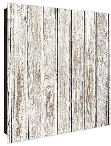banjado® Großer Schlüsselkasten Glas/Schlüsselbox 30cm x 30cm mit 50 Haken - Motiv Weißes Holz/Schlüsselkasten modern für Schlüsselaufbewahrung mit beschreibbarer, magnetischer Glastür