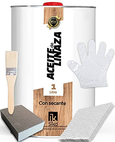 SIKD - Kit Aceite de Linaza para Madera (1L) Con Secante. Protector Exterior de Forma Natural. Secado Rápido.