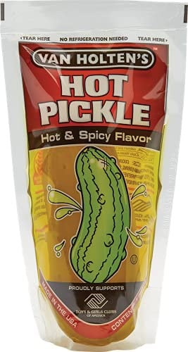 Van Holtens Jumbo Pickle in A Pouch - Hot and Spicy - American Pickles - Fat Free - Gluten Free