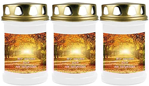 HS Candle Grabkerze Grablicht - 3er Pack - (Allee) - ca 40h Brenndauer je Kerze (14,5cm, Ø 7cm) - viele Verschiedene Designs
