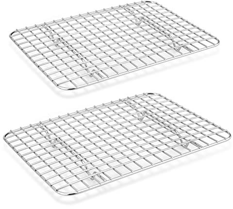 E-far Kühlendes Backgitter 2er-Set, Edelstahl-Gitterdraht für Ofen, Braten, Kochen, Speck, 29,5 x 23,4 cm, Grillen, Braten zum Kühlen von Kekskuchen, ungiftig und spülmaschinenfest