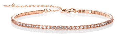 namana Bracciale Tennis Donna, Braccialetto Sottile per Donna e Raggazza, Delicato Bracciale Tennis Oro Rosa con Zirconi Cubici