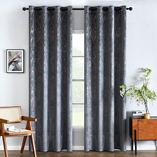 EMEMA Samtvorhänge Vorhang Blickdicht Vorhänge mit Ösen Gardinen Deko Ösenvorhang Dekoschal Dekogardinen für Schlafzimmer Wohnzimmer 2er Set 140 x 280 cm(B x H) Grau