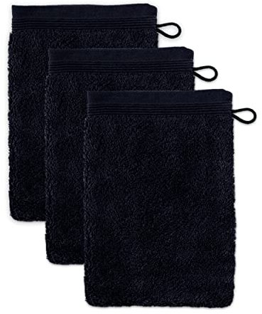 Möve Superwuschel Waschhandschuh 15 x 20 cm aus 100% Baumwolle, Black 3er Set