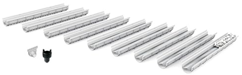 MEA Dekorative Entwässerungsrinne DECOSTONE, 9er Pack (9x1m) mit Lochblech aus verzinktem Stahl mit Zubehör - Entwässerungssystem für Terrassen, Garageneinfahrten, Gärten und Fußgängerzonen. BK A15
