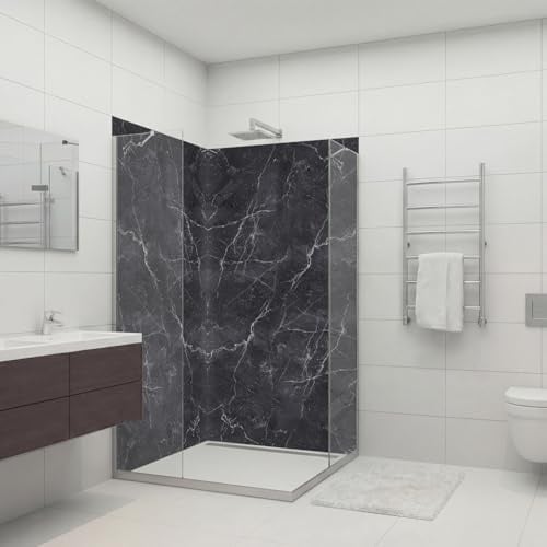 Dedeco 2x Premium Bad Duschrückwand mit Motiv: Marmor V7, 100x200cm mit UV-Lack glänzend, wasserfest, hochwertig fugenlose Wandverkleidung aus 3mm-Alu-Verbundplatte, Fliesenersatz ohne Bohren