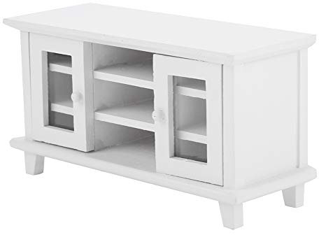 SPYMINNPOO Miniatur-TV-Schrank, Maßstab 1:12 Puppenhaus Aufbewahrung TV-Schrank Modell Miniatur Mini Holzmöbel Kindergeschenk(Weiß) Kinderspielzeug Puppenhaus