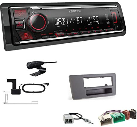 Kenwood KMM-BT408DAB 1-DIN Digital Media Receiver Autoradio DAB+ Bluetooth USB Einbauset passend für Volvo XC70 2000-2004 schwarz