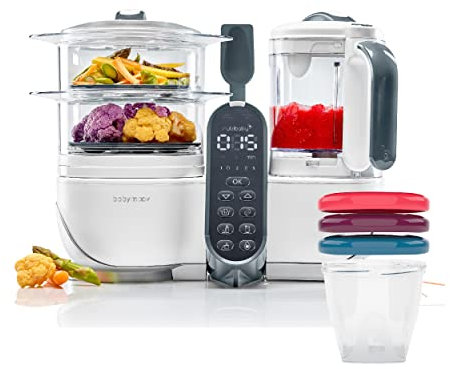 Babymoov Nutribaby Multifunktions-Kochmaschine (+) weiß, Dampfgarer & 3 Babyschalen, 250 ml