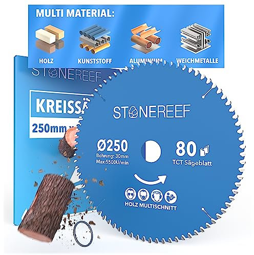 Sägeblatt 250x30 - Kreissägeblatt [inkl. Adapter auf Bohrung 20 &16mm], kompatibel mit Winkelschleifer von Bosch, Makita usw. - Sägeblatt Kreissäge Nagelfest - für Holz