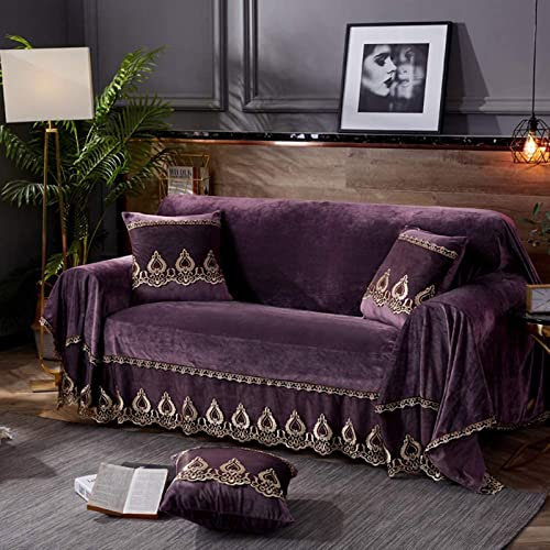 ESBANT Sofaslip mit Vintage-Spitze, Sofabezug, Wildleder, rutschfest, weich, 1-3 Plätze, Couchschutz for Stuhl, Zweisitzer, Sofaschutz, Farbe: Rot zhenghong (Color : Purple, Size : 200x380cm)