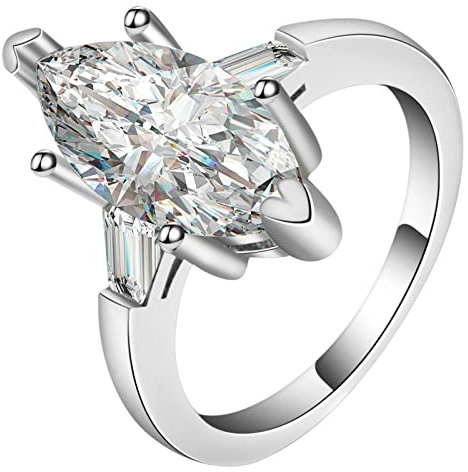 Whoiy Bague Meilleure Amie, Bague Marquise Argent Cuivre Ensemble à Six Broches avec Zircon St Valentin Femme Taille 56.5