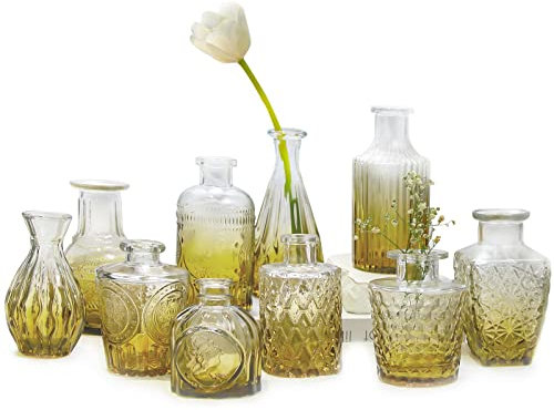 Jarrones pequeños de Cristal, 10 Unidades, jarrones pequeños, Juego de jarrones pequeños, Varios tamaños, para decoración de Mesa, decoración del hogar, Bodas (10 Unidades, Verde) …