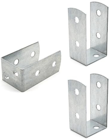 DOJA Barcelona | Support Poteau Bois U | Pack 2 | Fixation Poteau Bois | 45*45*100mm | Épaisseur 2mm | Galvanisé au Zinc | Pied Poteau U pour Cloture Jardin Exterieur, Pergola Bois, Grillage Jardin