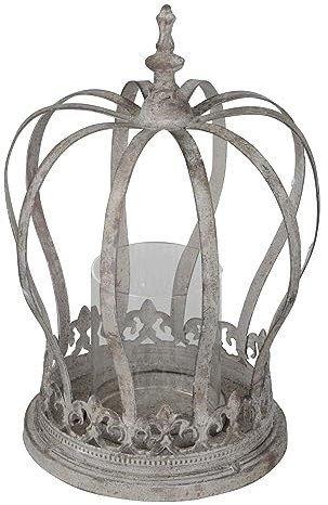 dekorative nostalgische Garten Krone als Windlicht mit Glaseinsatz Metall antikgrau Vintage Optik