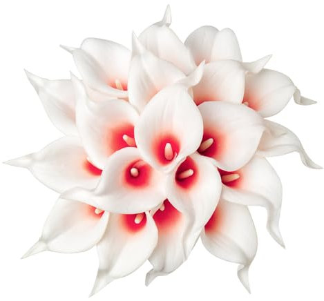 DuHouse 20Pcs Artificial Calla Lily Flower Real Touch Latex Flowers for DIY Wedding Bouquet Party Home Decor (White Red)