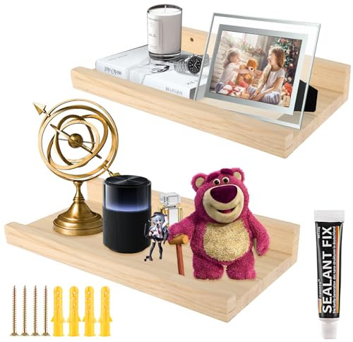 AKOLAFE 2 Stück Bilderleiste Holz 30cm Wandregal Eiche Schwerlast 25kg Massives Schweberegal Regalbrett Holz mit Schrauben Hängeregal für Küche, Wohnzimmer, Schlafzimmer, Badezimer