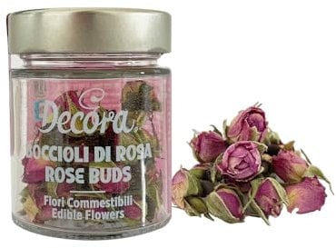 DECORA, 0201014 Fleurs comestibles, Boutons de rose comestibles, Idéaux pour décorer tous types de préparations culinaires, Convient aux plats sucrés et salés, Emballage de 10 grammes.