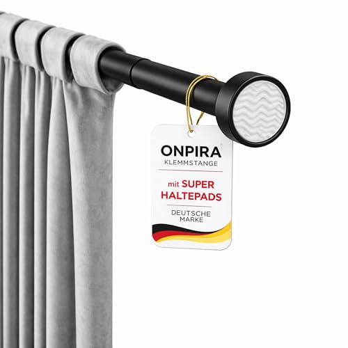 Onpira® Gardinenstange ausziehbar ohne Bohren – Teleskopstange in 5 Längen (40–240 cm) & 3 Farben – variable Teleskop-Stange für Fenster & Vorhänge, Edelstahl, Weiß oder Schwarz (105-185cm, Schwarz)
