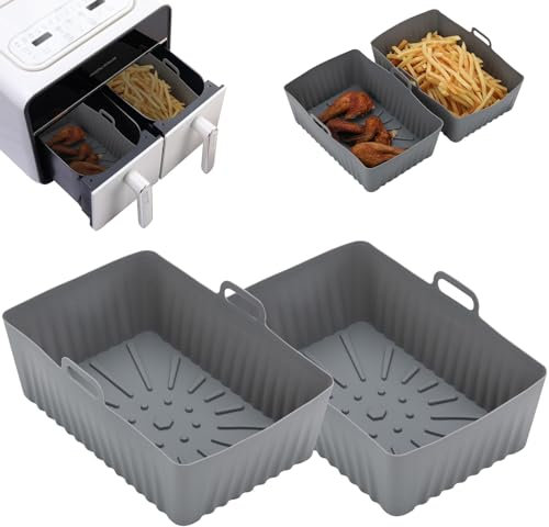 Lifemaison Silicone Air Fryer Liner, 2PCS Air Fryer Accessories, Reusable Silicone Pot for Tower Vortx T17088 9L Dual Basket, Grey