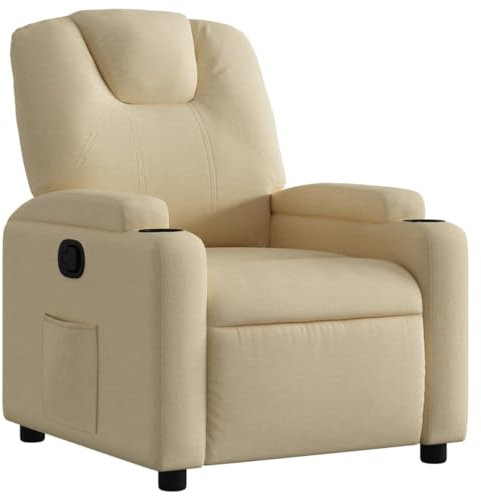 vidaXL Fauteuil Inclinable, Chaise de Relaxation avec Dossier, Siège avec Accoudoirs Rembourrés Salle de Séjour, Moderne, Crème Tissu