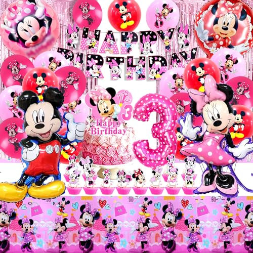 Minni Geburtstagsdeko 81 Stück, Micke Ballon, Rosa Luftballons, Tortendeko, 3 Jahre