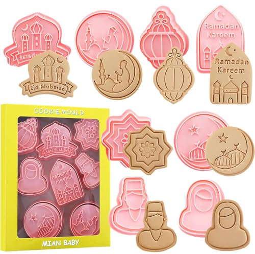 INSANYJ Ramadan Keksausstecher, 8 Pcs Eid Mubarak Ausstechformen für Umrah Mubarak Ramadan Dekoration, Tortendeko Kekse Backen Küche Zubehör Ramadan Geschenke Kinder