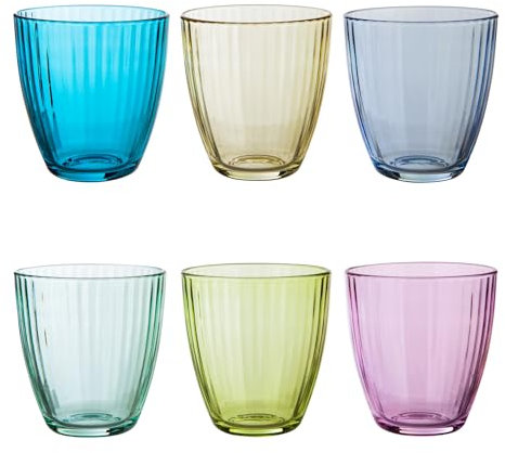 Pasabahce – Set 6 Bicchieri Linea in Vetro Colorato 28 cl – Colori Assortiti, Lavabili in Lavastoviglie, Ideali per Uso Quotidiano