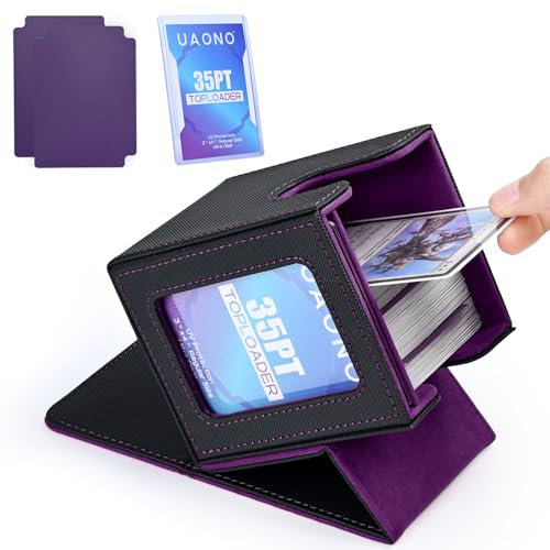 UAONO Magic Deck Box mit MTG Commander-Display, Patentiertes Deck Boxen für 100+ Karten, Sammelkarten-Aufbewahrungsboxen, Spielkarten Deck Case, mit 2 Trennwänden, 1 Toploader (Schwarz und Lila)
