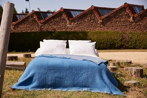 Toison d'or Volta Woolmark Wolldecke, 240 x 260 cm, azurblau