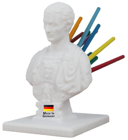 Naturalspring Julius Caesar Schreibtisch-Stifthalter | Kreativer Caesar-Büstenstatuen-Stifthalter | Schreibwarenzubehör | Weiß