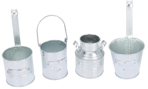 BESPORTBLE 4 Pièces Pot De Fleurs en Étain Décoration De Palissade Embellissements De Fleurs Pot Bleu Et Blanc Jardinière en Plein Air Décor Rustique Petit Feuille De Fer Ménage Bureau Plante
