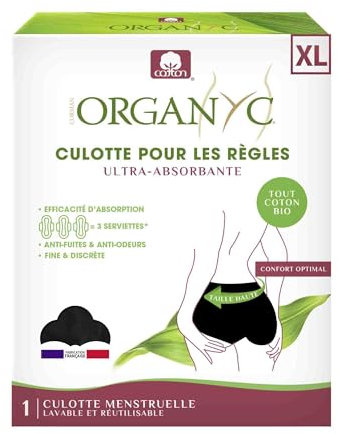 Organyc Wiederverwendbare Menstruationshose, besonders saugfähig, schwarz, Größe XL
