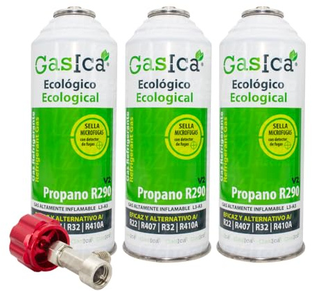 Ralertreik Confezione benzina V2 Gas Refrigerante Ecologico Sostituto R22/R407/R32 e R410A (3 Bottiglie + Chiave)