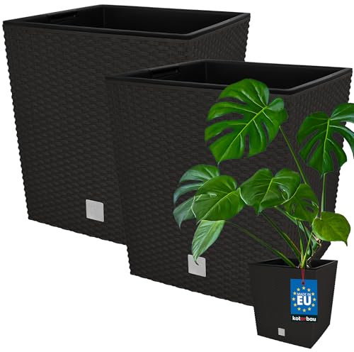 KOTARBAU® 2 x Pot De Fleur Carré De 64L Avec Insert | Pot En Plastique Couleur Umbra | Pot Intérieur | Pot De Jardin À Texture De Rotin | Avec Cache-Pot Extérieur | Pot De Fleur Rectangulaire
